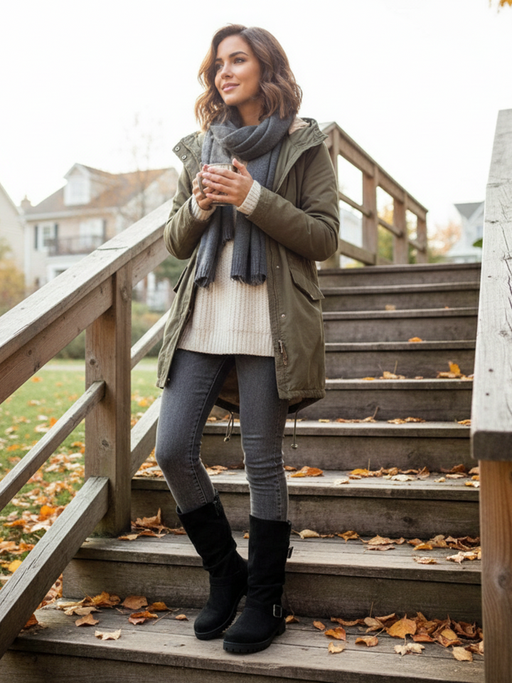 Knit Cuff Buckle Boot