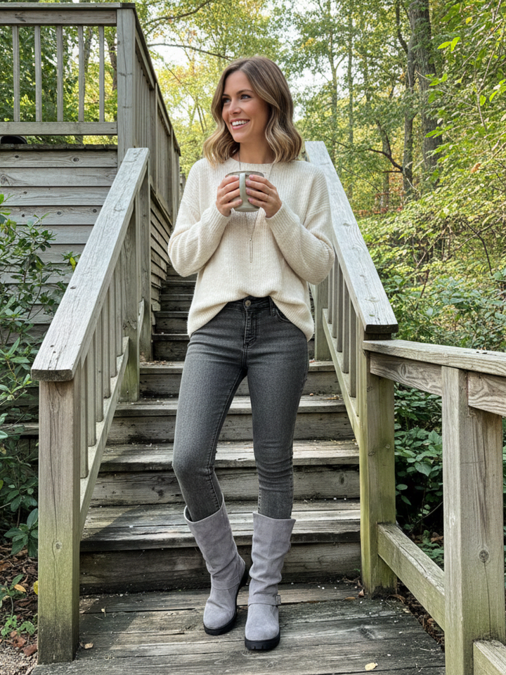 Knit Cuff Buckle Boot