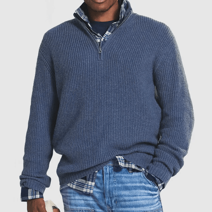 Men's Cashmere Blend Half-Zip Jumper – Soft Warm Knitted Pullover for Autumn and Winter Comfort