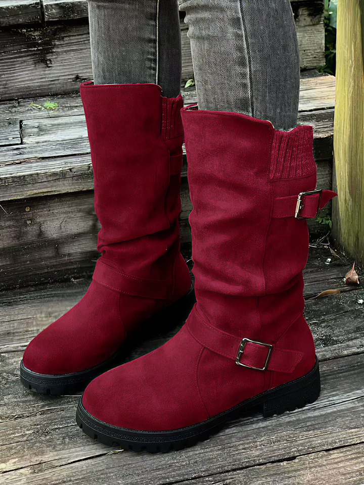 Knit Cuff Buckle Boot