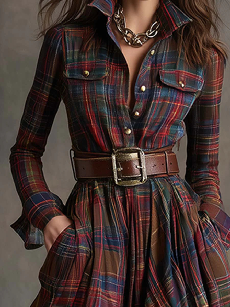 Beatriz | Long Check Dress with Belt