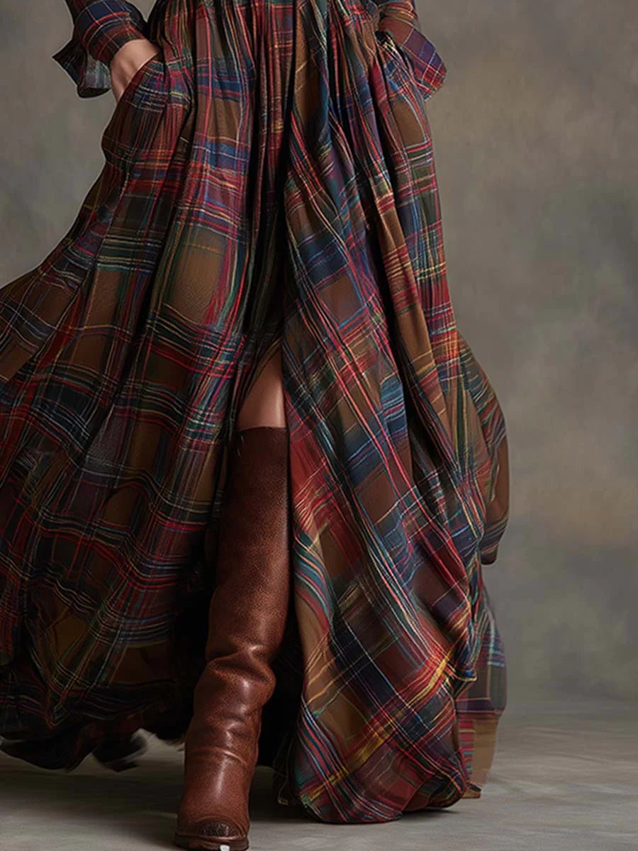 Beatriz | Long Check Dress with Belt