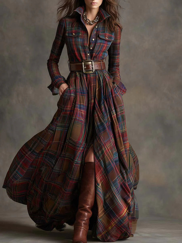 Beatriz | Long Check Dress with Belt