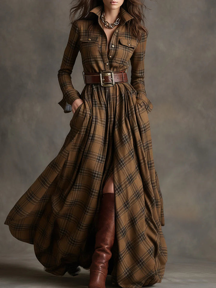 Beatriz | Long Check Dress with Belt