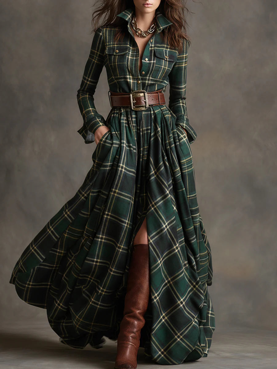 Beatriz | Long Check Dress with Belt