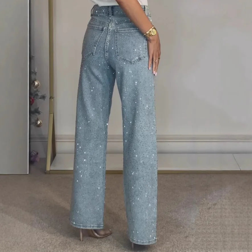 Avery | Ladies' Right Jeans Diamond Trousers Stretch High Waist Washed Distressed Pockets Vintage Denims Streetwear Women's Trousers