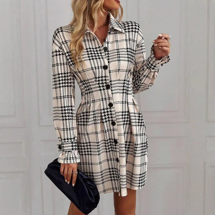 Cindy | Elegant French style long sleeve button-up dress coat for women fashionable maxi dress full length A-line dress with belt