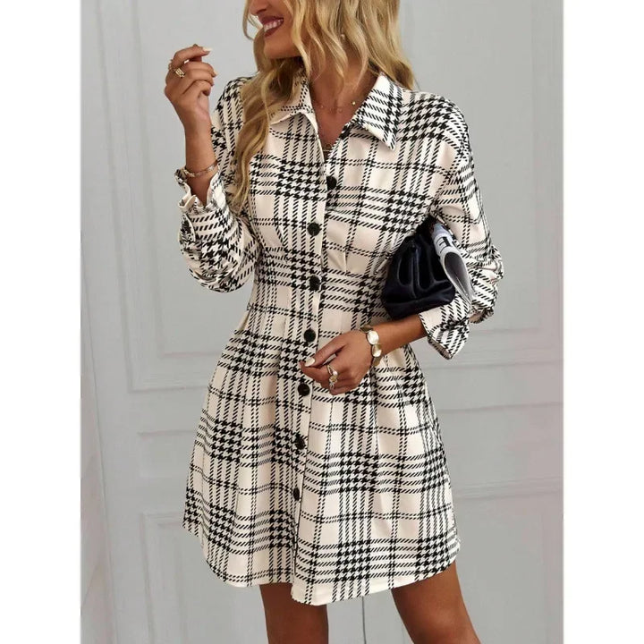 Cindy | Elegant French style long sleeve button-up dress coat for women fashionable maxi dress full length A-line dress with belt