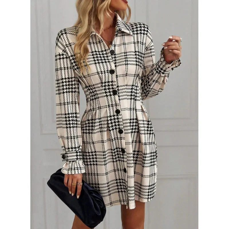 Cindy | Elegant French style long sleeve button-up dress coat for women fashionable maxi dress full length A-line dress with belt