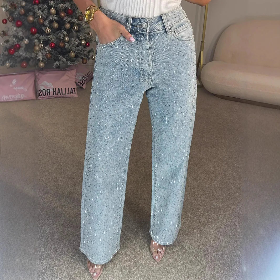 Avery | Ladies' Right Jeans Diamond Trousers Stretch High Waist Washed Distressed Pockets Vintage Denims Streetwear Women's Trousers