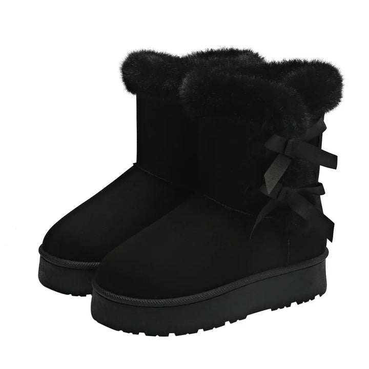 Thickened Fleece Lined Snow Boots Slip on Winter New Style Big Size Butterfly Knot Warm Thick Bottom Fur Mouth Cross-Border