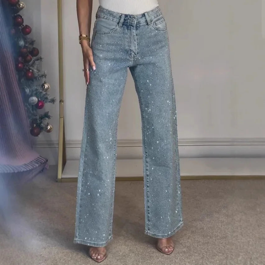 Avery | Ladies' Right Jeans Diamond Trousers Stretch High Waist Washed Distressed Pockets Vintage Denims Streetwear Women's Trousers