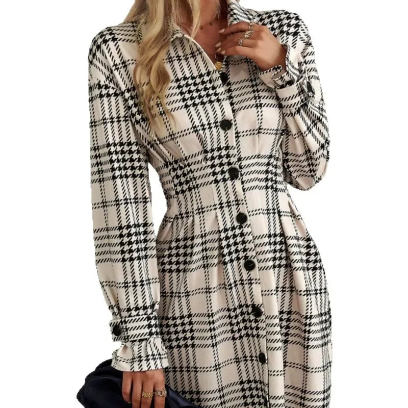 Cindy | Elegant French style long sleeve button-up dress coat for women fashionable maxi dress full length A-line dress with belt