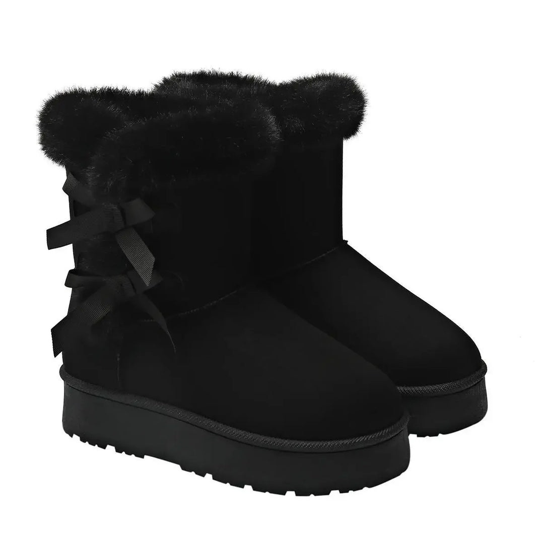 Thickened Fleece Lined Snow Boots Slip on Winter New Style Big Size Butterfly Knot Warm Thick Bottom Fur Mouth Cross-Border