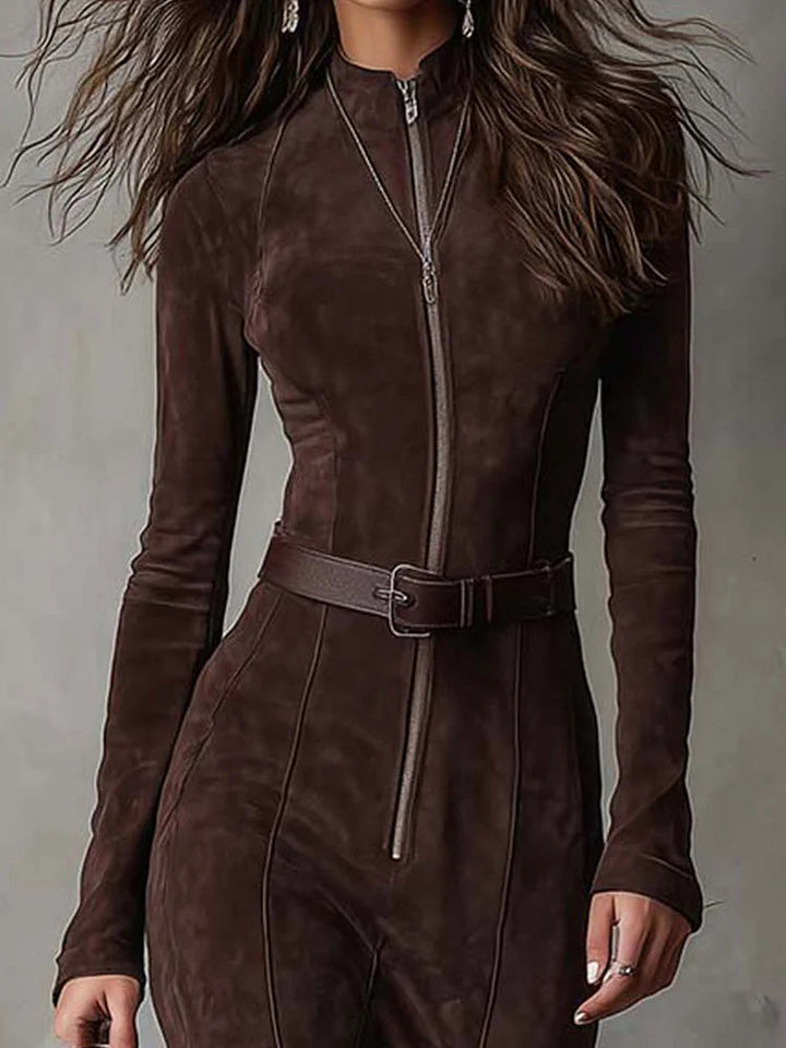 Almudena | Brown Long Dress with Belt