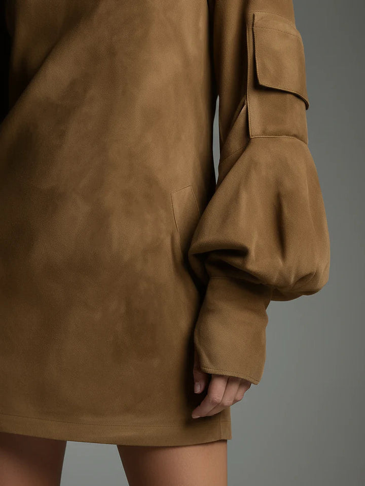 Beli | Loose-Fitting Suede Mini Dress with High Neck