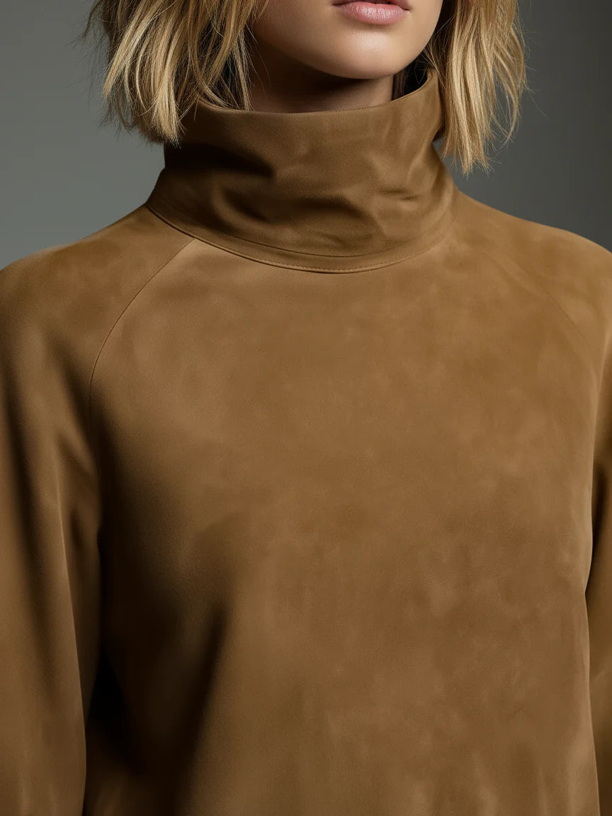 Beli | Loose-fitting Suede Mini Dress with High Neck