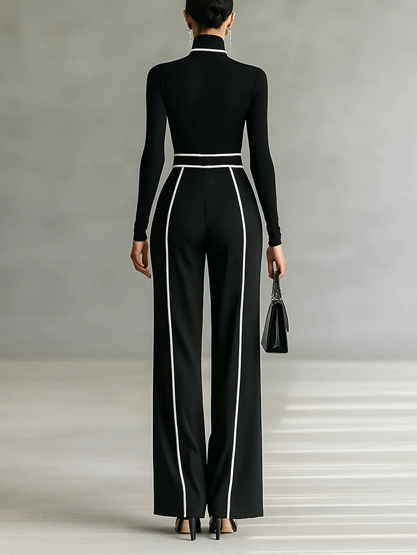 Emma | Elegant two-piece set with high collar and wide-leg trousers