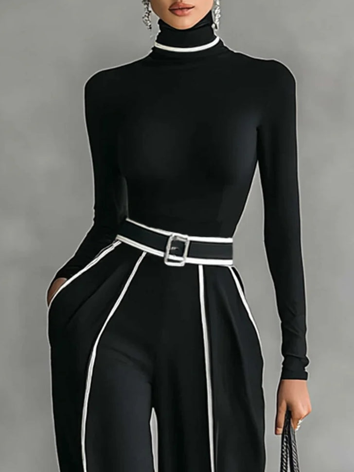 Emma | Elegant two-piece set with high collar and wide-leg trousers
