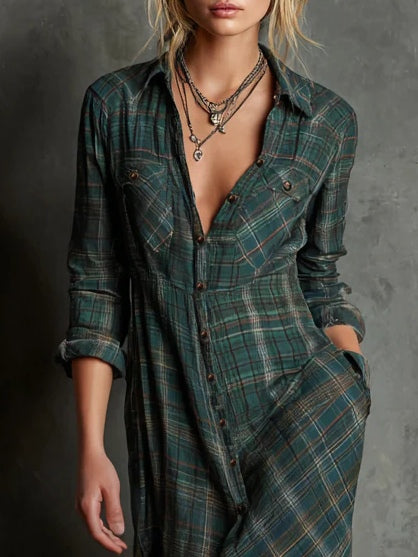 Rose ~ long checked dress