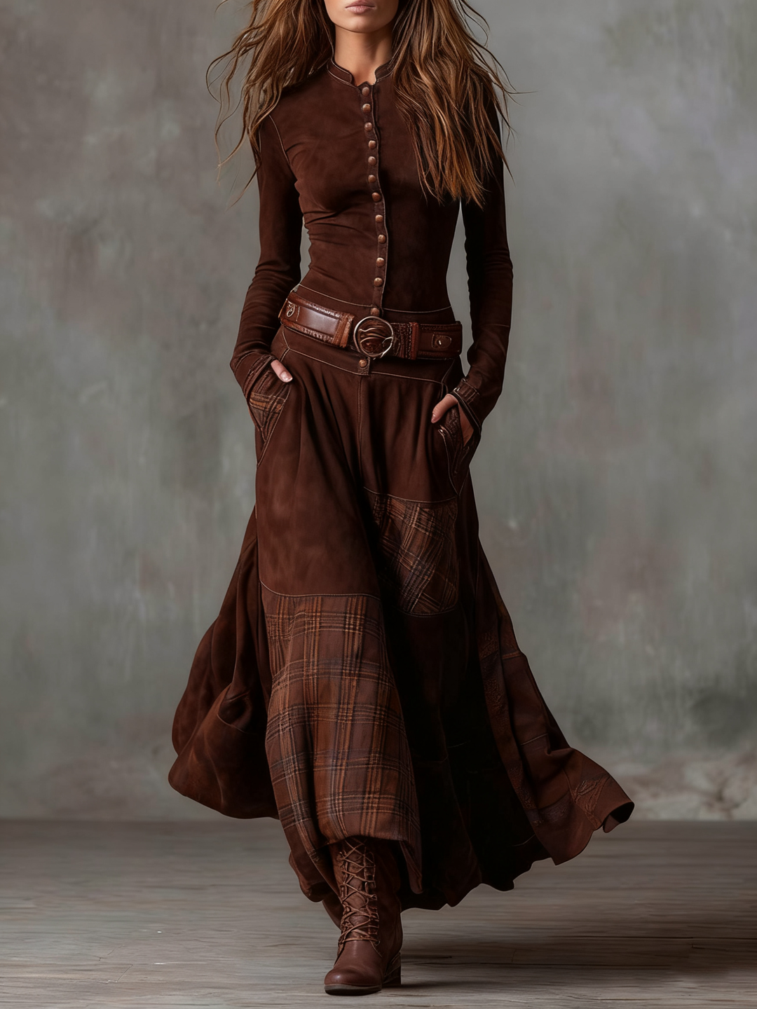 Elisa | Maxi dress in suede with belt