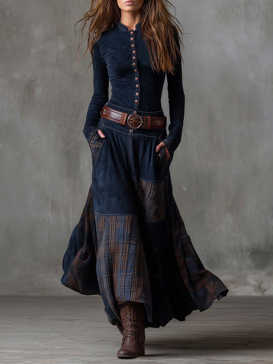 Azucena | Maxi dress in eco-friendly suede with belt
