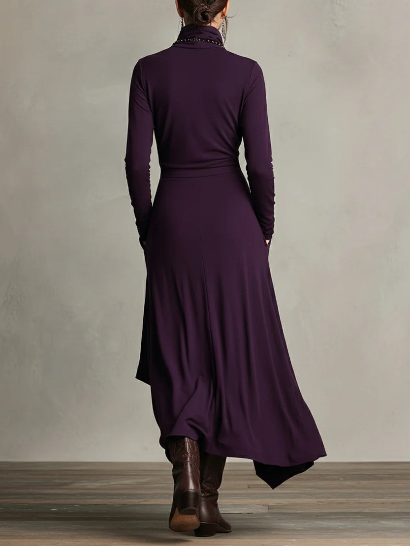 Purple High-neck Asymmetrical Pleated Maxi DressNecklace not included Madison Manchester Purple High-neck Asymmetrical Pleated Maxi DressNecklace not included Madison Manchester