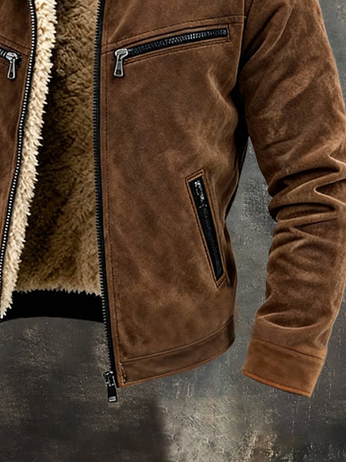 Men's Retro Outdoor Jacket Made of Warm Suede