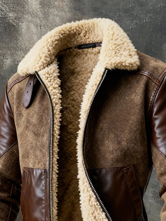 Men's Retro Outdoor Jacket with Warm Colour Block Pattern