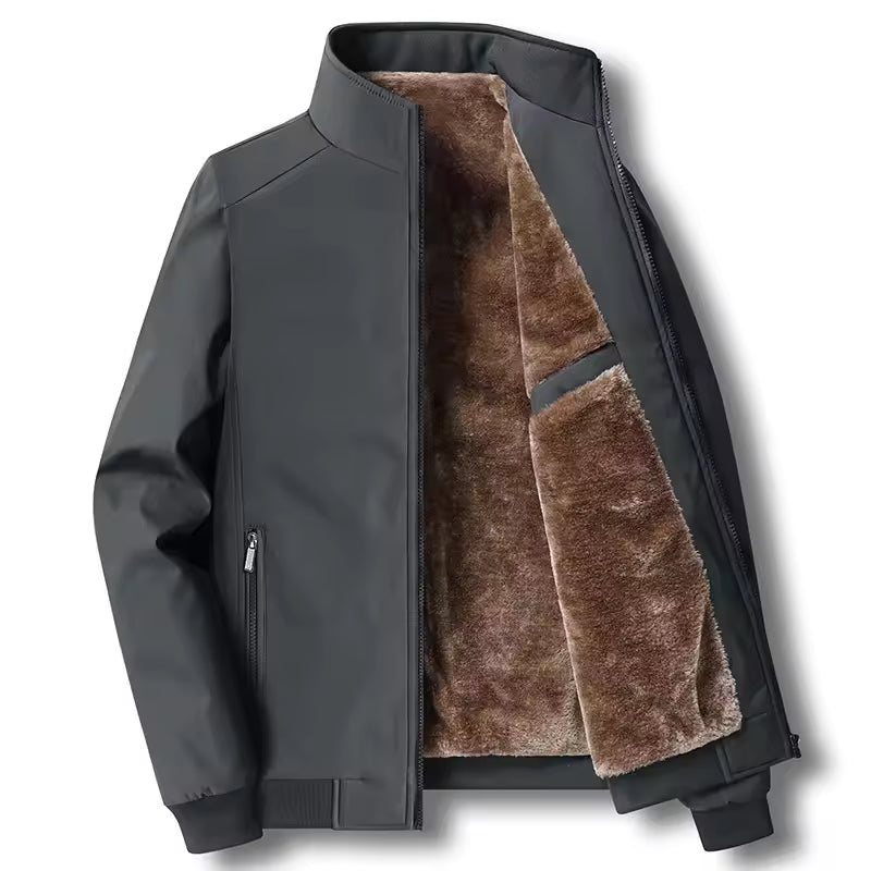 Men's Warm Winter Jacket with Faux Fur Lining – Classic Jacket with Zip and Stand-Up Collar