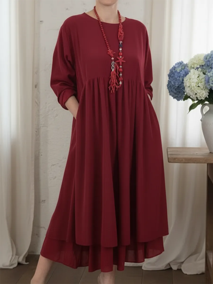 Loose Women's Midi Dress with Double Hem