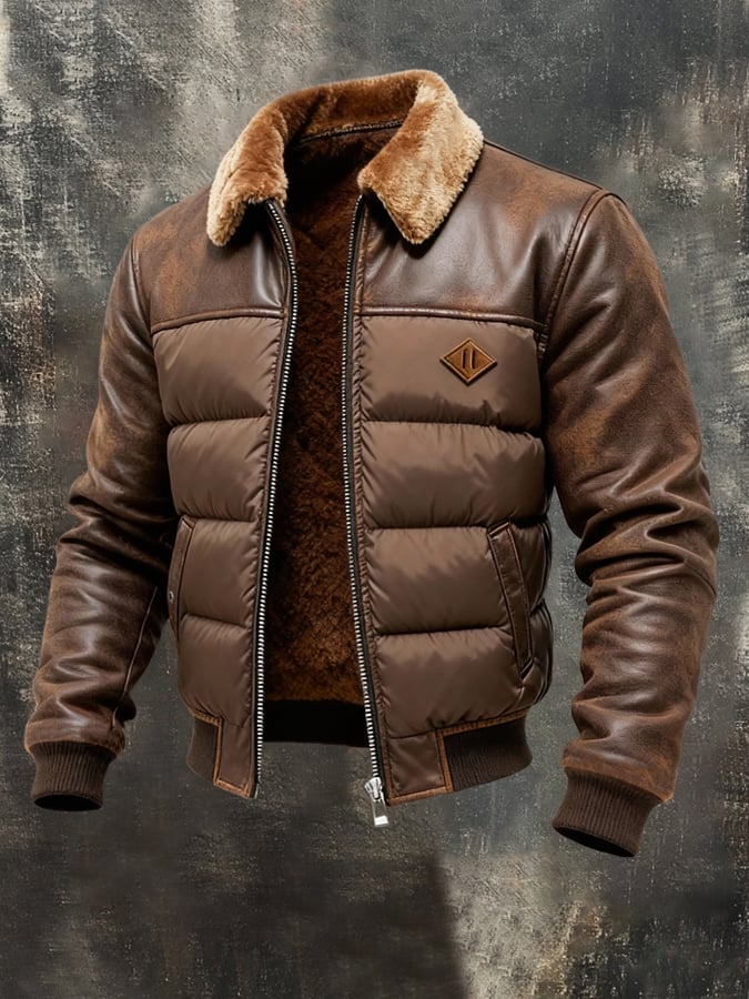 Men's Retro Warm Soft Leather Outdoor Jacket Cotton Coat
