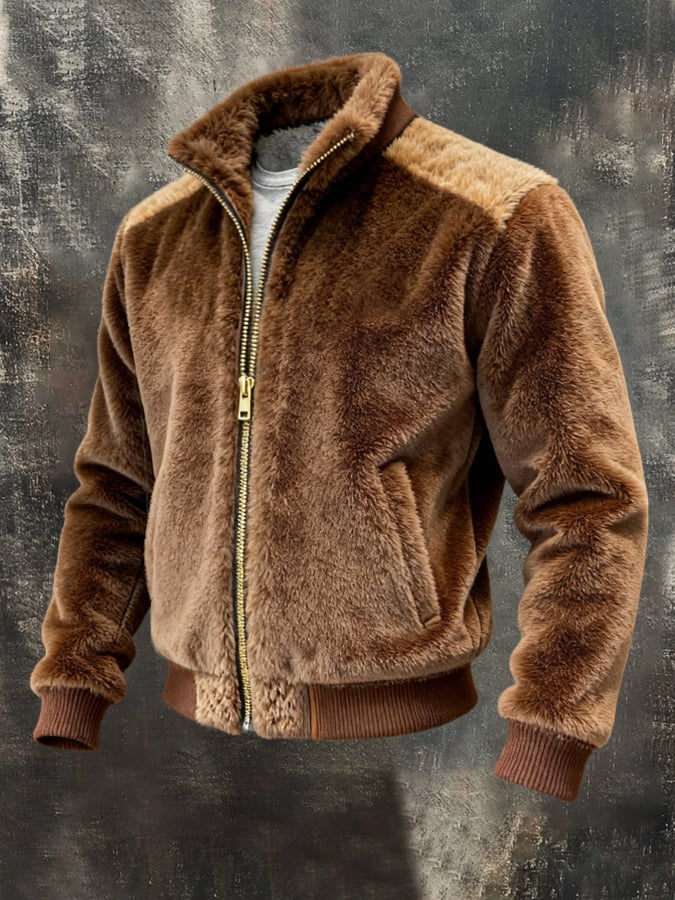 Warm Vintage Plush Outdoor Jacket for Men