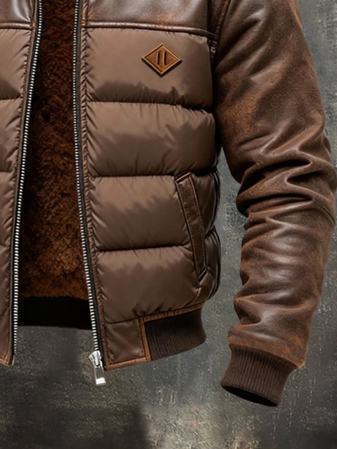 Men's Retro Warm Soft Leather Outdoor Jacket Cotton Coat