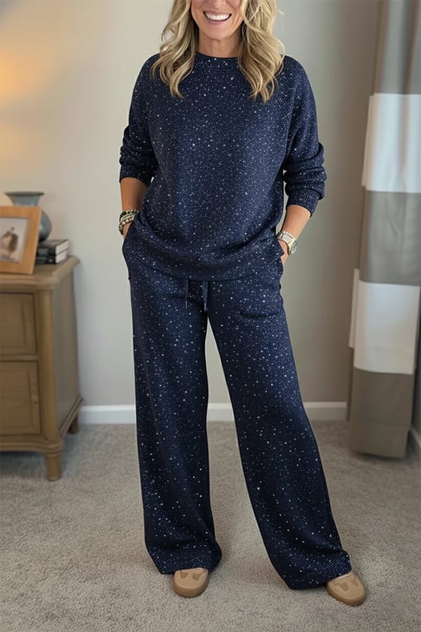Viviana | Round neck, shiny, uniform colour, casual set