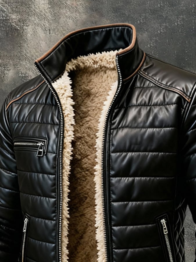 Vintage Men's Outdoor Jacket Made of Warm Plush and Soft Leather