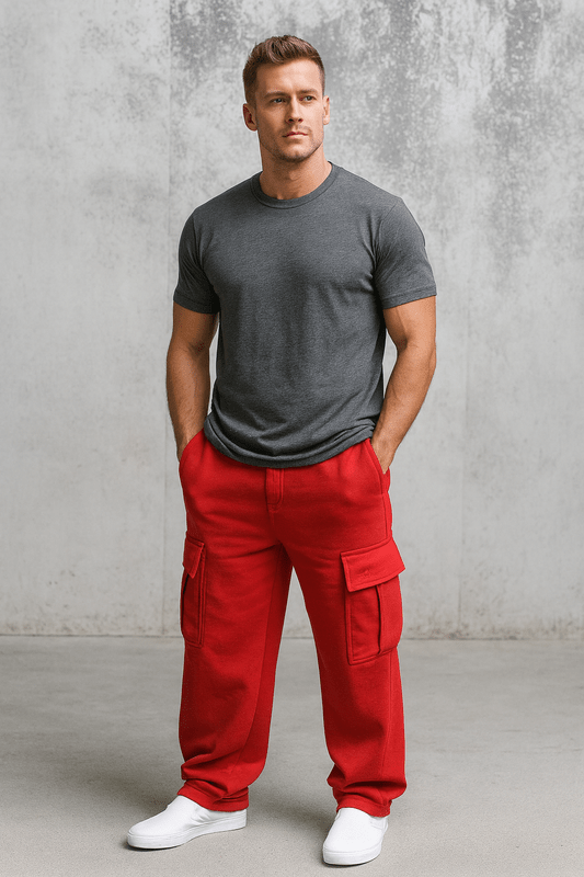 Loose Cargo Jogging Trousers for Men – Streetwear Training Trousers with Multiple Pockets and Drawstring