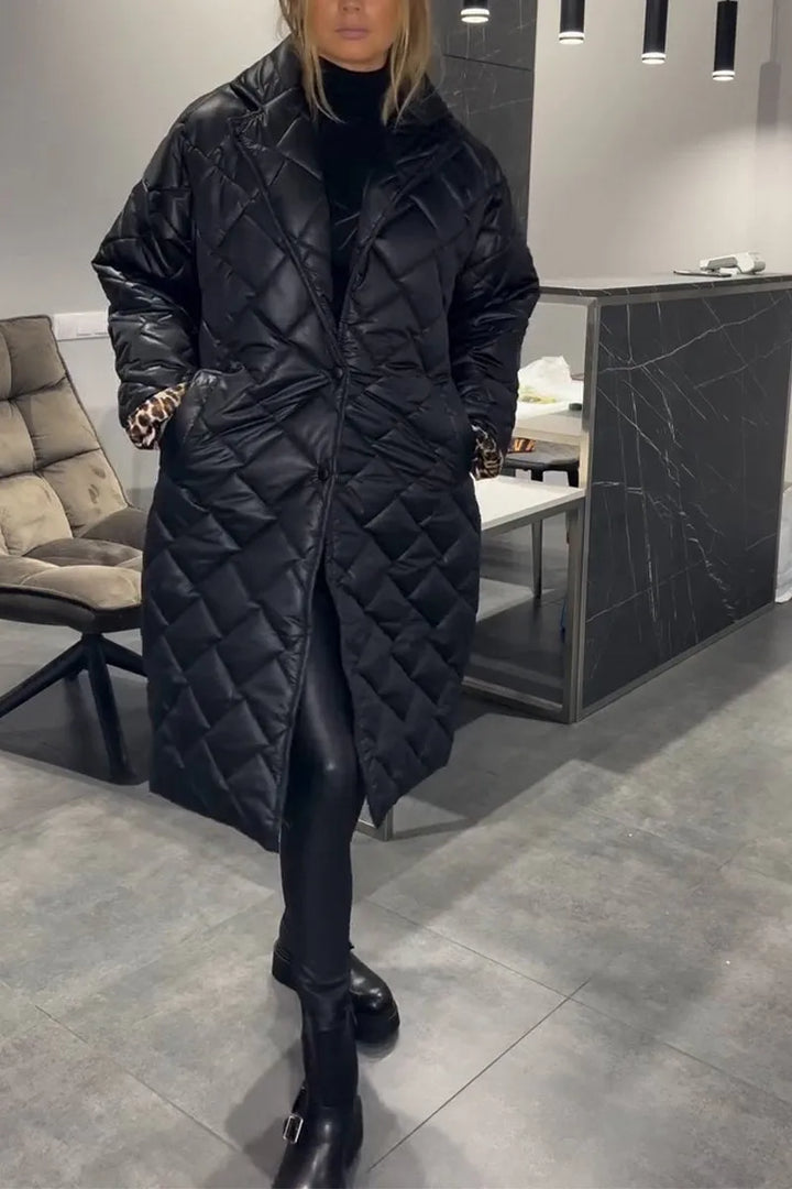 Ofira – Reversible Quilted Coat with Leopard Lining