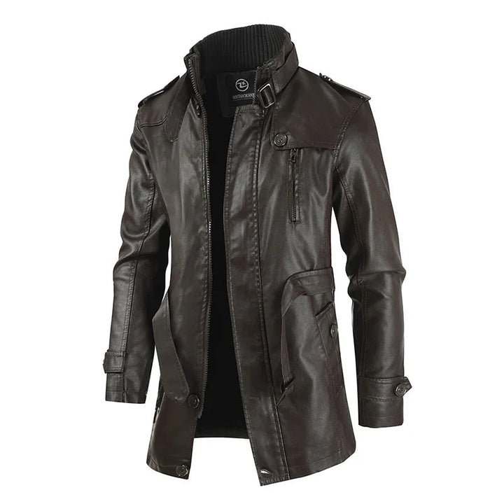 Elegant Long Leather Biker Jacket