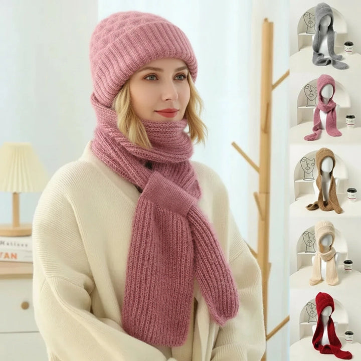 Windproof fleece-lined beanie and scarf with integrated ear protection