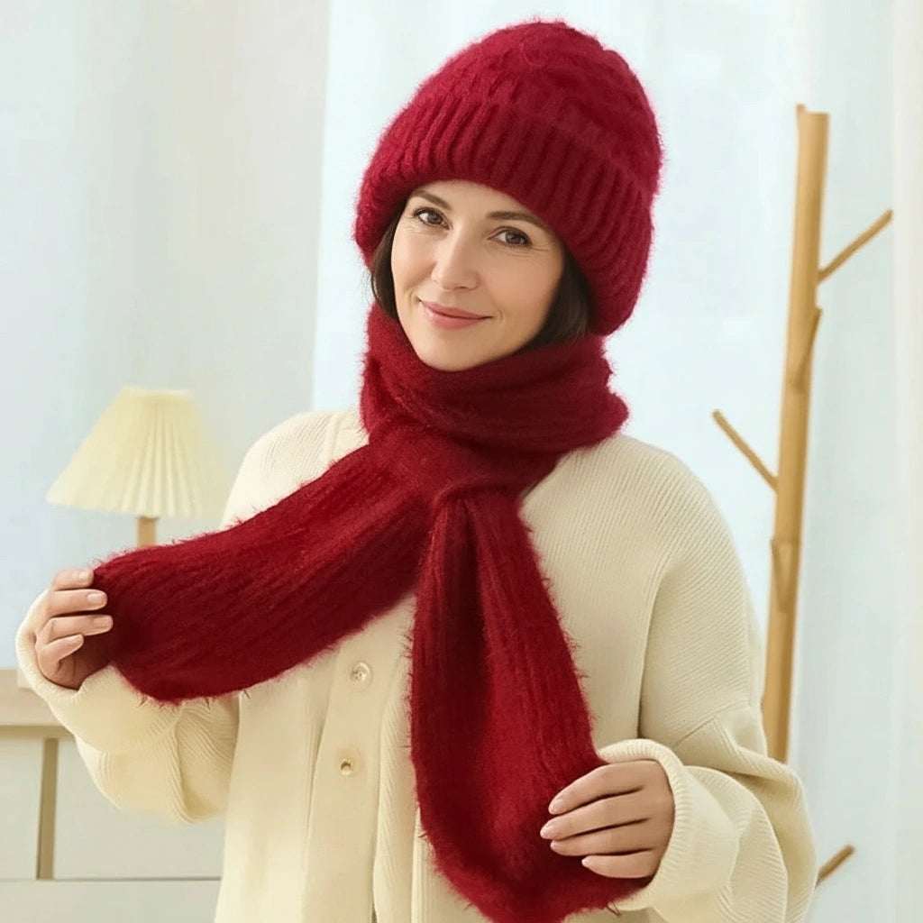 Windproof fleece-lined beanie and scarf with integrated ear protection