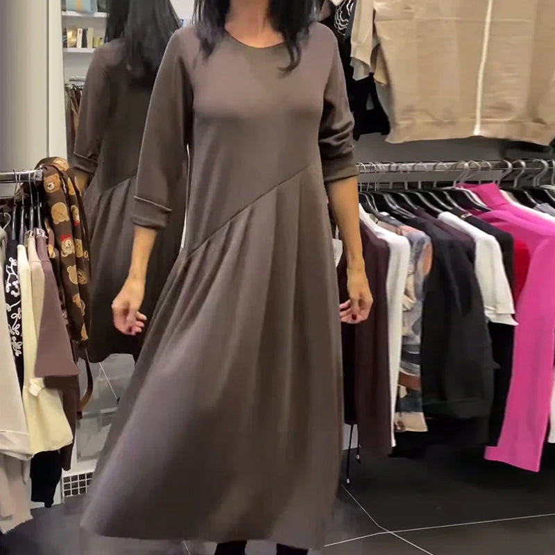 Casual Dress with Round Neck, Solid Colour
