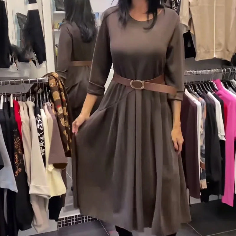 Casual Dress with Round Neck, Solid Colour
