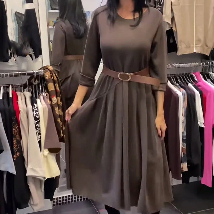 Casual Dress with Round Neck, Solid Colour