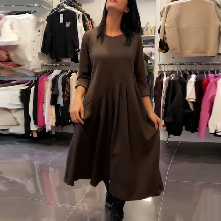 Casual Dress with Round Neck, Solid Colour