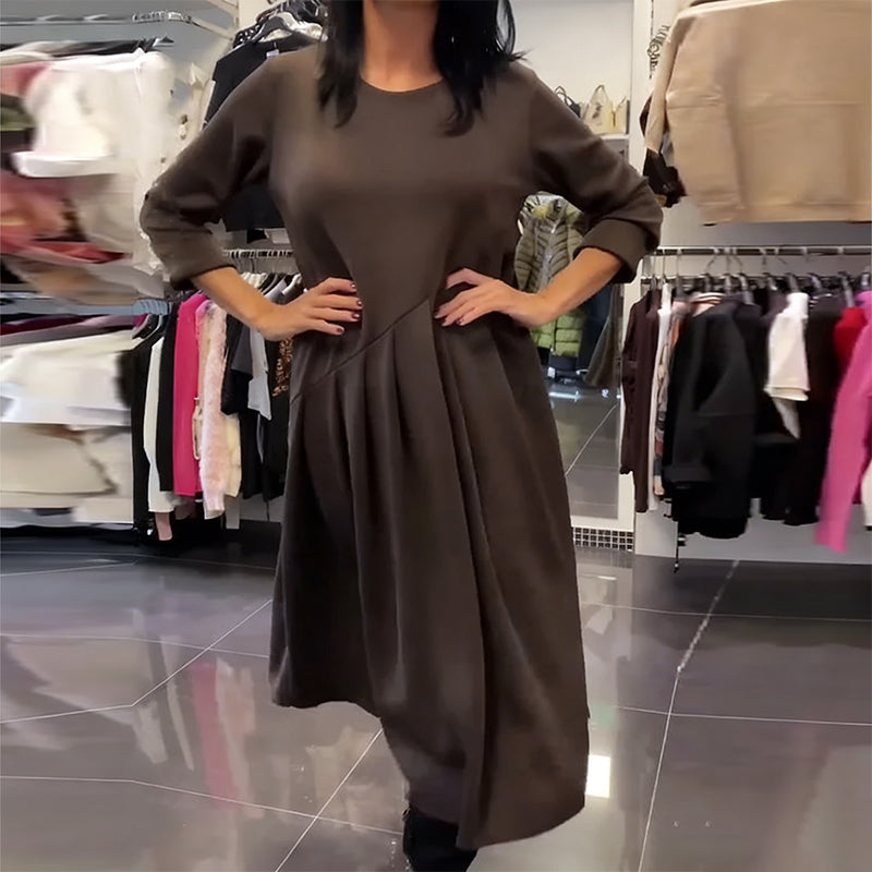 Casual Dress with Round Neck, Solid Colour
