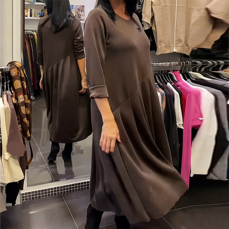 Casual Dress with Round Neck, Solid Colour