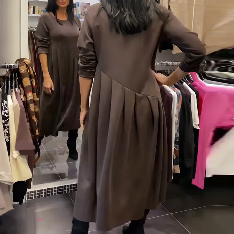 Casual Dress with Round Neck, Solid Colour